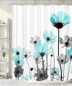 Watercolor Daisys Green Floral Shower Curtain, Fabric Bathroom Decor With Botanical Print