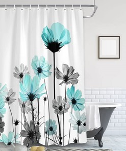 Watercolor Daisys Green Floral Shower Curtain, Fabric Bathroom Decor With Botanical Print