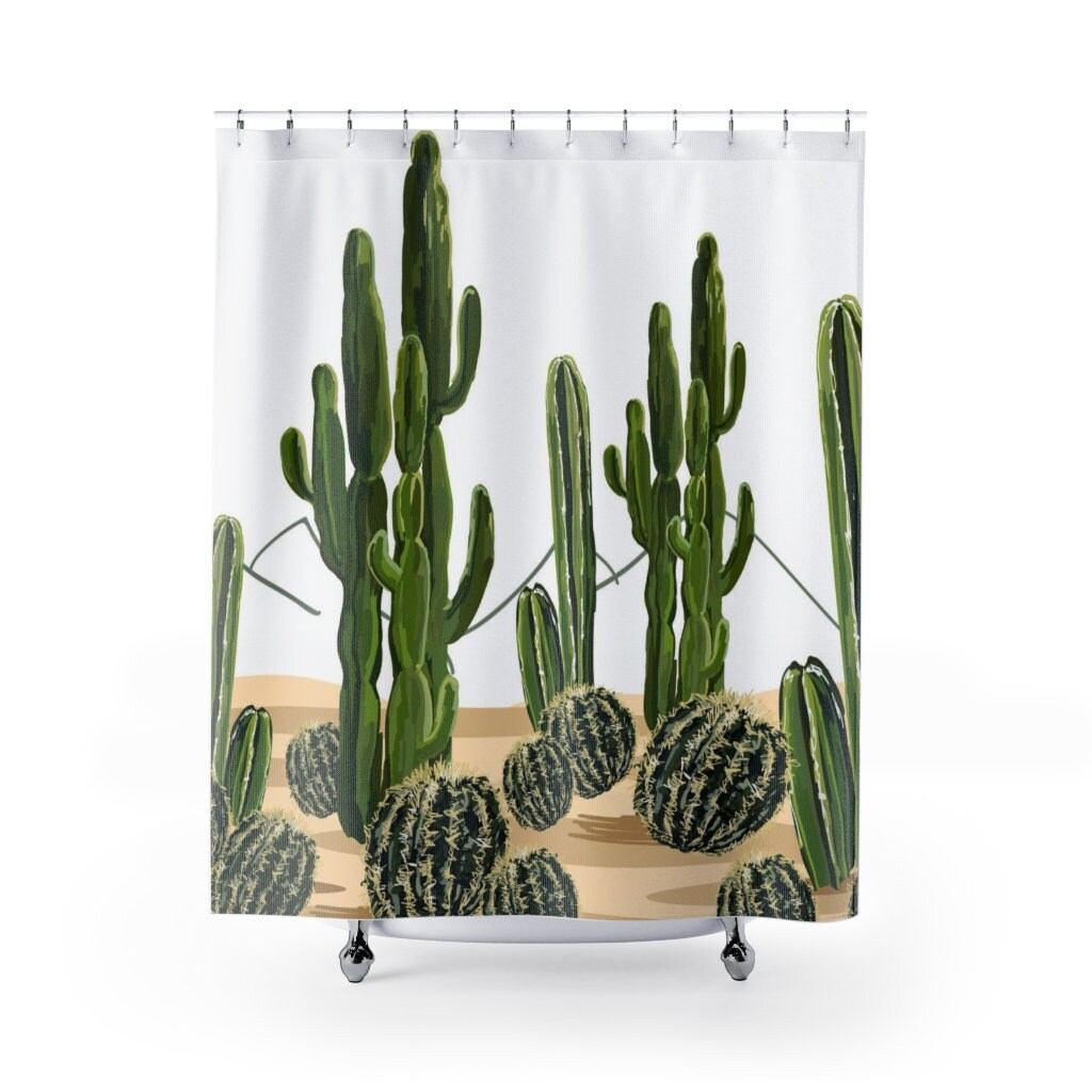 Watercolor Design With Cactus Douchegordijn - Perfect For Tropical Bathroom Decor