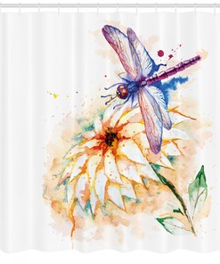 Watercolor Dragonfly Shower Curtain with Lily Flower Print, a Stylish Bathroom Addition