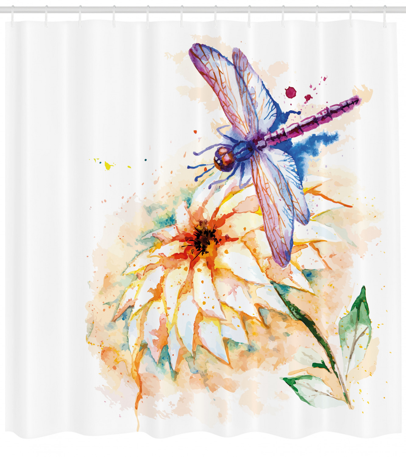 Watercolor Dragonfly Shower Curtain with Lily Flower Print, a Stylish Bathroom Addition