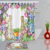 Watercolor Easter Bunnies Shower Curtain with Spring Flowers for a Charming Bathroom Decor