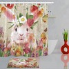 Watercolor Easter Bunny with Spring Flowers Fabric Shower Curtain and Bathroom Decoration Set