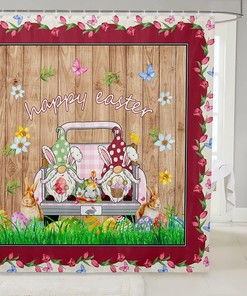Watercolor Easter Gnome And Butterfly Shower Curtain With Farm Truck For Bathroom Decor