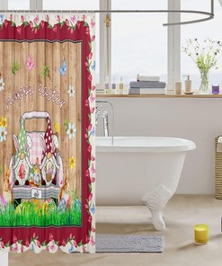 Watercolor Easter Gnome And Butterfly Shower Curtain With Farm Truck For Bathroom Decor