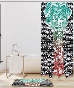 Watercolor Elephant Ethnic Mandala Shower Curtain for Boho Bathroom Decor