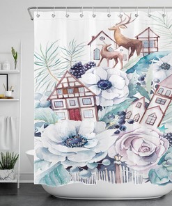 Watercolor Elk Deer Blossom Flowers House Shower Curtain: A Unique Addition for Your Bathroom