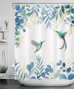 Watercolor Eucalyptus Hummingbird Shower Curtain For Bathroom Decor