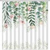 Watercolor Eucalyptus Shower Curtain Pink Floral Sage Green Leaf Botanical Bath Decor 