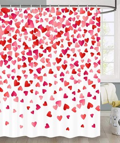 Watercolor Falling Red Hearts Valentine's Day Shower Curtain for Romantic Bathroom