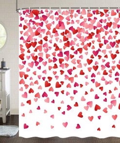 Watercolor Falling Red Hearts Valentine's Day Shower Curtain for Romantic Bathroom
