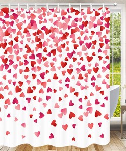Watercolor Falling Red Hearts Valentine's Day Shower Curtain for Romantic Bathroom
