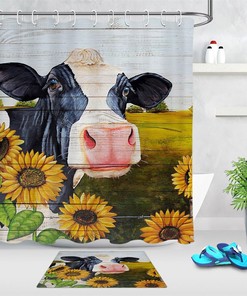 Watercolor Farm Cow Sunflowers Shower Curtain for a Rustic and Chic Bathroom