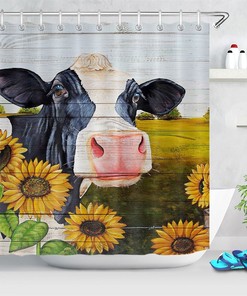 Watercolor Farm Cow Sunflowers Shower Curtain for a Rustic and Chic Bathroom