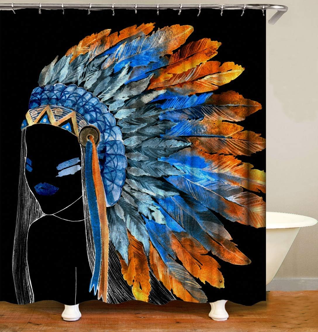 Watercolor Feather Indian Tribal Native American Shower Curtain For Bathroom
