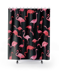 Watercolor Flamingo And Tropical Leaves Shower Curtain For Nature Bathroom Decor