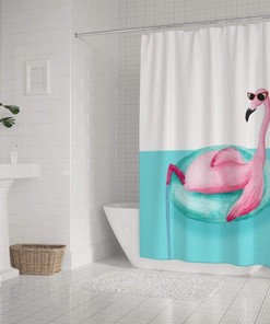 Watercolor Flamingo Art Printed Shower Curtain for Funny Bathroom Decor