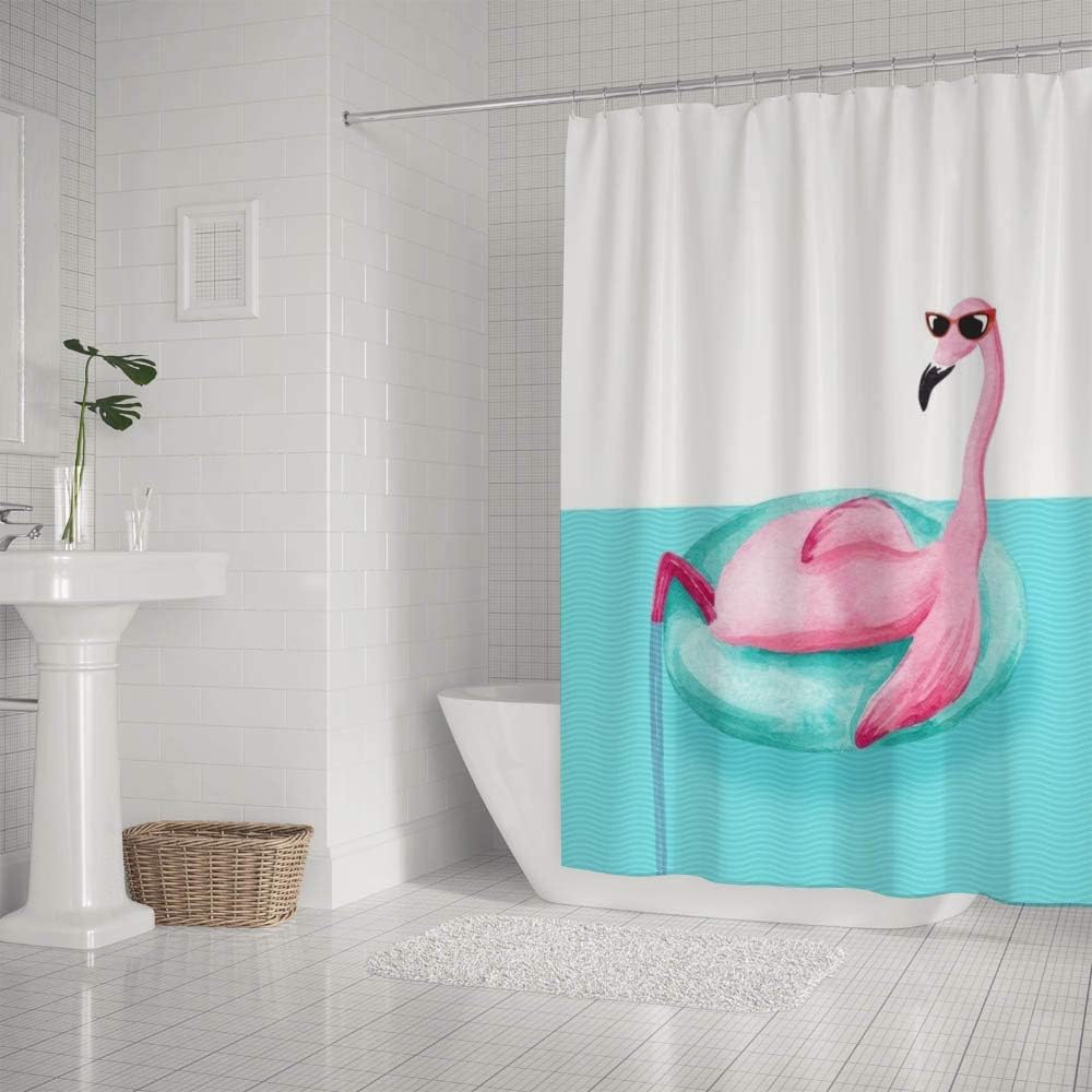 Watercolor Flamingo Art Printed Shower Curtain for Funny Bathroom Decor
