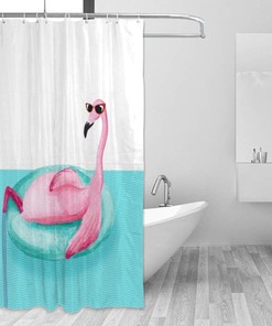 Watercolor Flamingo Art Printed Shower Curtain for Funny Bathroom Decor