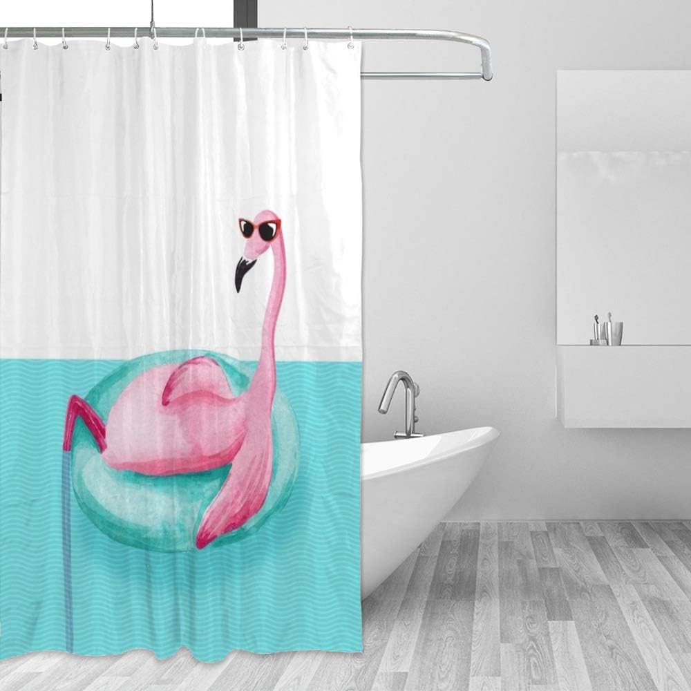 Watercolor Flamingo Art Printed Shower Curtain for Funny Bathroom Decor