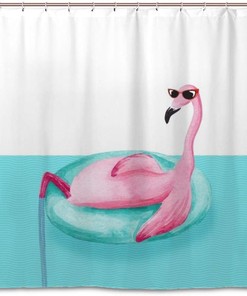 Watercolor Flamingo Art Printed Shower Curtain for Funny Bathroom Decor