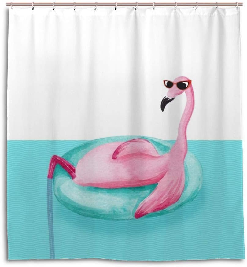 Watercolor Flamingo Art Printed Shower Curtain for Funny Bathroom Decor