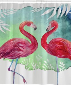 Watercolor Flamingo Bathroom Shower Curtain, Waterproof by Vantaso