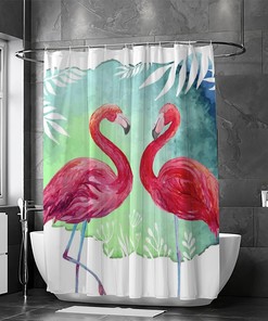 Watercolor Flamingo Bathroom Shower Curtain, Waterproof by Vantaso