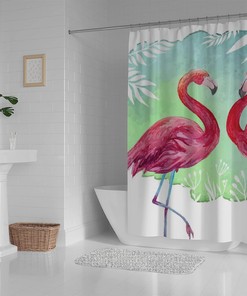 Watercolor Flamingo Bathroom Shower Curtain, Waterproof by Vantaso