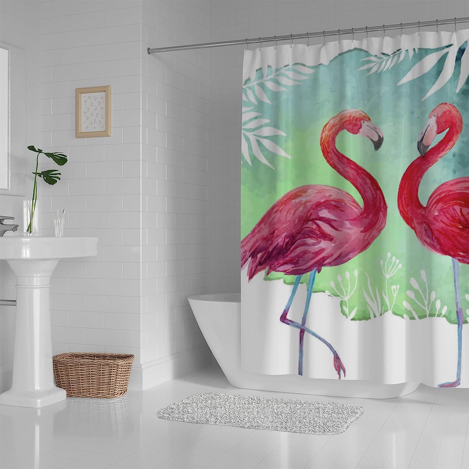 Watercolor Flamingo Bathroom Shower Curtain, Waterproof by Vantaso