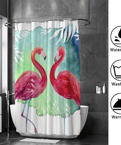 Watercolor Flamingo Bathroom Shower Curtain, Waterproof by Vantaso