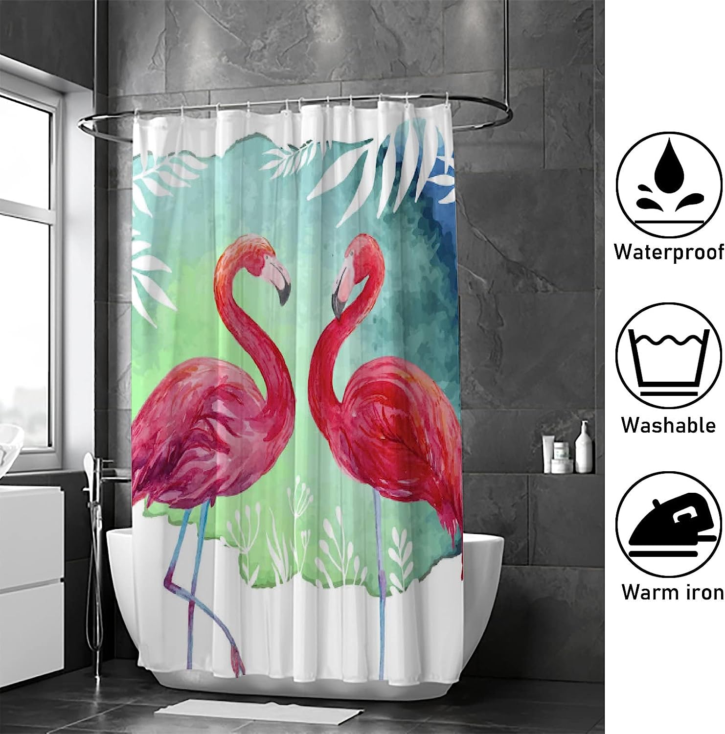 Watercolor Flamingo Bathroom Shower Curtain, Waterproof by Vantaso