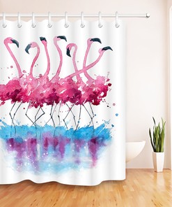 Watercolor Flamingo Painting On Shower Curtain And Mat Set - Bathroom Decor Is Complete