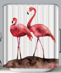 Watercolor Flamingo Shower Curtain For A Tropical Florida Bathroom