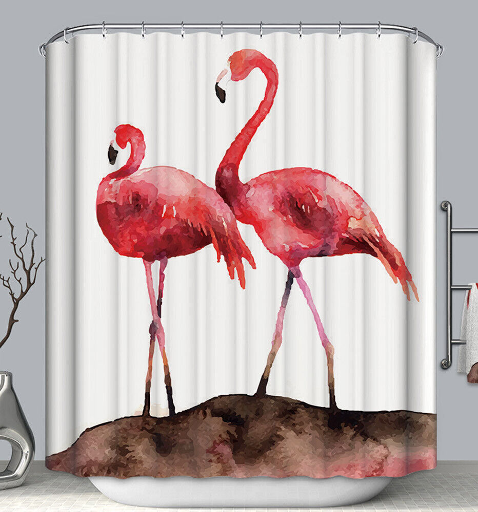 Watercolor Flamingo Shower Curtain For A Tropical Florida Bathroom