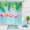 Watercolor Flamingos Tropical Palm Leaves Waterproof Fabric Shower Curtain for a Relaxing Bathroom