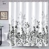 Watercolor Floral Black And Grey Shower Curtain Featuring Black And White Prints - Bathroom Curtain