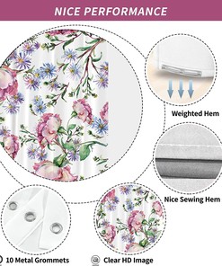 Watercolor Floral Leaves Shower Curtain in Pink and Purple for a Feminine Bathroom