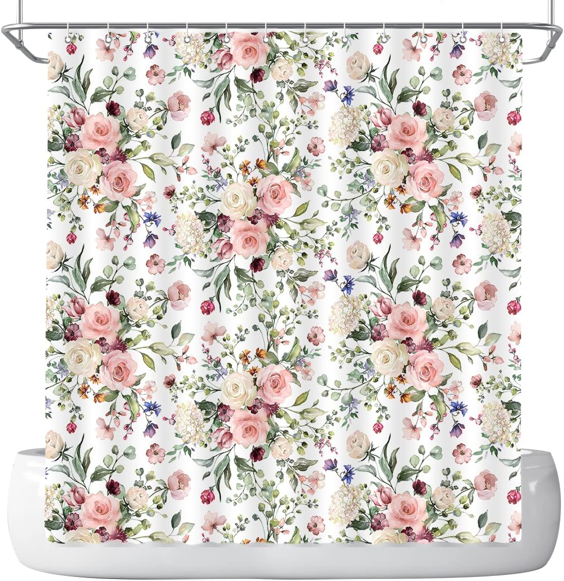 Watercolor Floral Plant Shower Curtain By Dephoto - A Serene And Refreshing Addition To Your Bathroom - Image 2