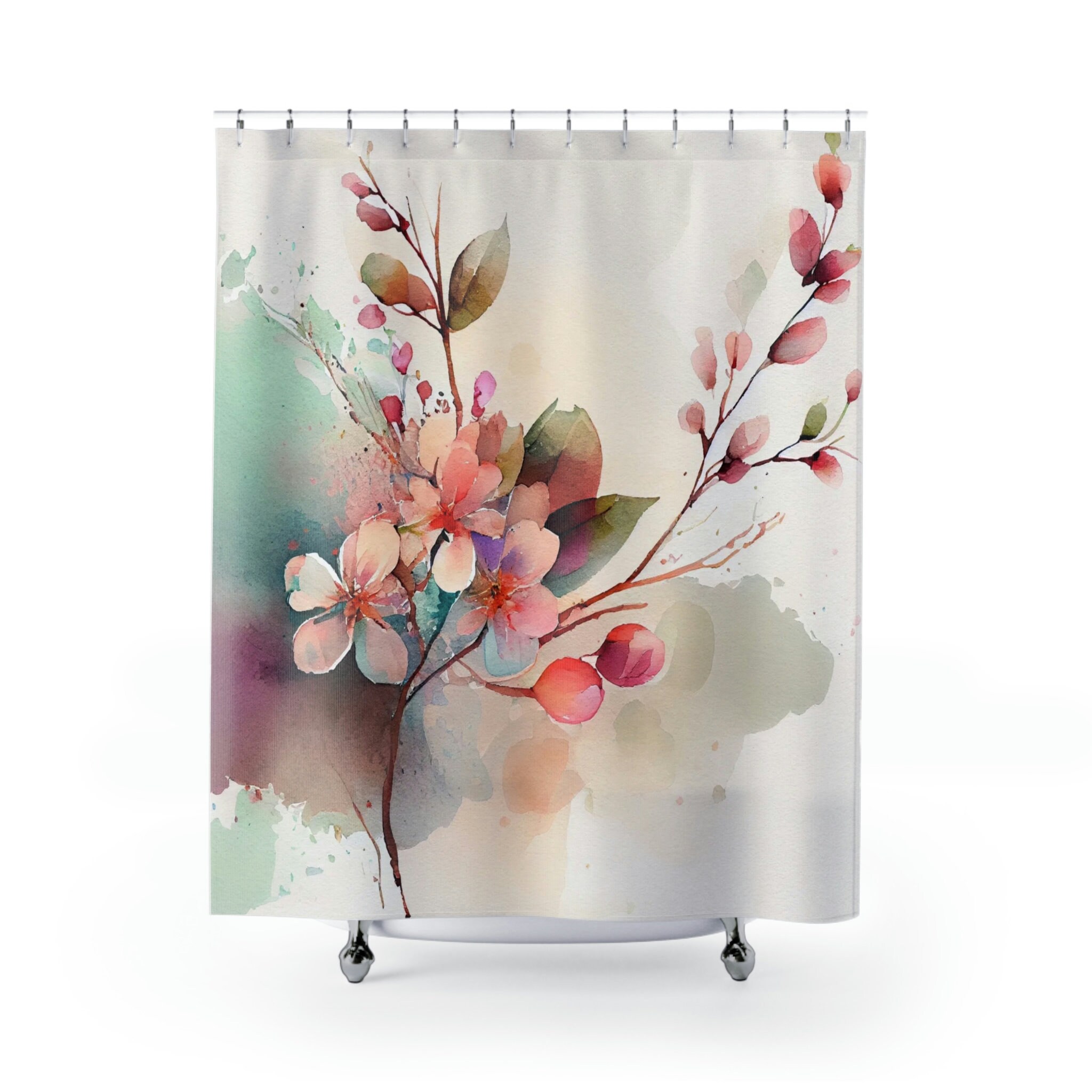 Watercolor Floral Shower Curtain, Vibrant Bouquet Design For Your Bathroom
