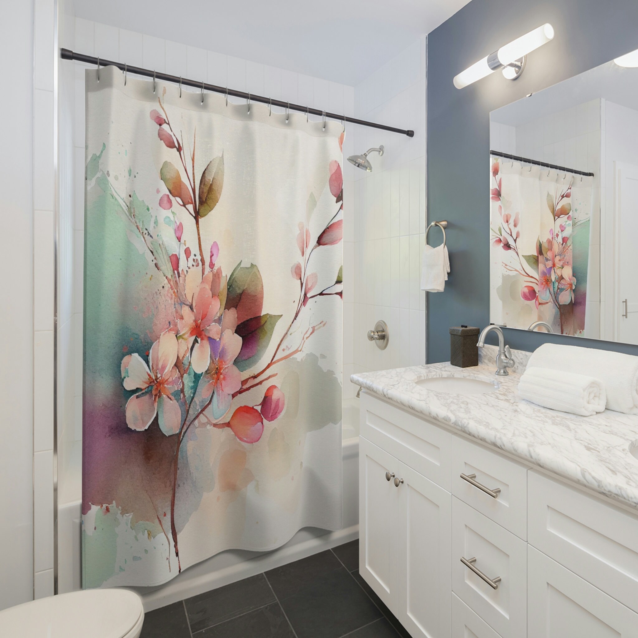 Watercolor Floral Shower Curtain, Vibrant Bouquet Design For Your Bathroom - Image 2