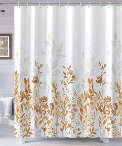 Watercolor Floral Shower Curtain Yellow And White Brown Grey Bathroom