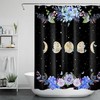 Watercolor Flower And Butterfly Boho Moon Phase Shower Curtain For Bohemian Bathroom Decor