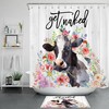 Watercolor Flower Cow Rustic Board Shower Curtain for Farmhouse Bathroom Decor