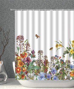 Watercolor Flower Decor Shower Curtain with Colorful Wildflowers Design