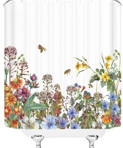 Watercolor Flower Decor Shower Curtain with Colorful Wildflowers Design