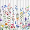 Watercolor Flower Fabric Shower Curtain With Colorful Floral Print, Perfect Bathroom Accessory For Wildflower Lovers