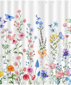 Watercolor Flower Fabric Shower Curtain With Colorful Floral Print, Perfect Bathroom Accessory For Wildflower Lovers