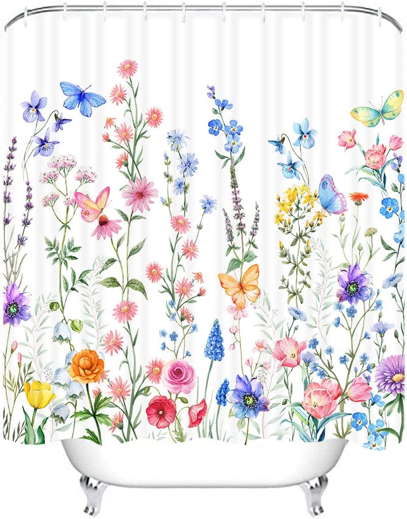 Watercolor Flower Fabric Shower Curtain With Colorful Floral Print, Perfect Bathroom Accessory For Wildflower Lovers - Image 2