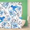 Watercolor Flower Orchid Blue Birds Shower Curtain With Leaf Pattern